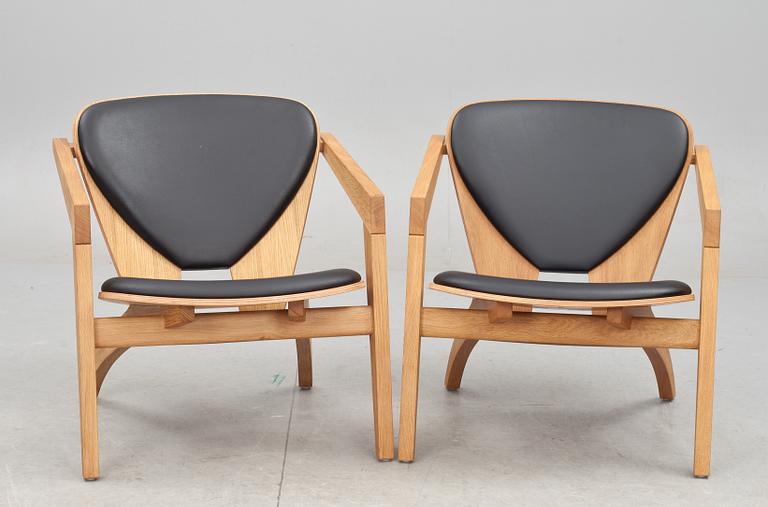 FÅTÖLJER, ett par, GE 460, "Butterfly", Hans J Wegner för Getama. Märkt och daterad.