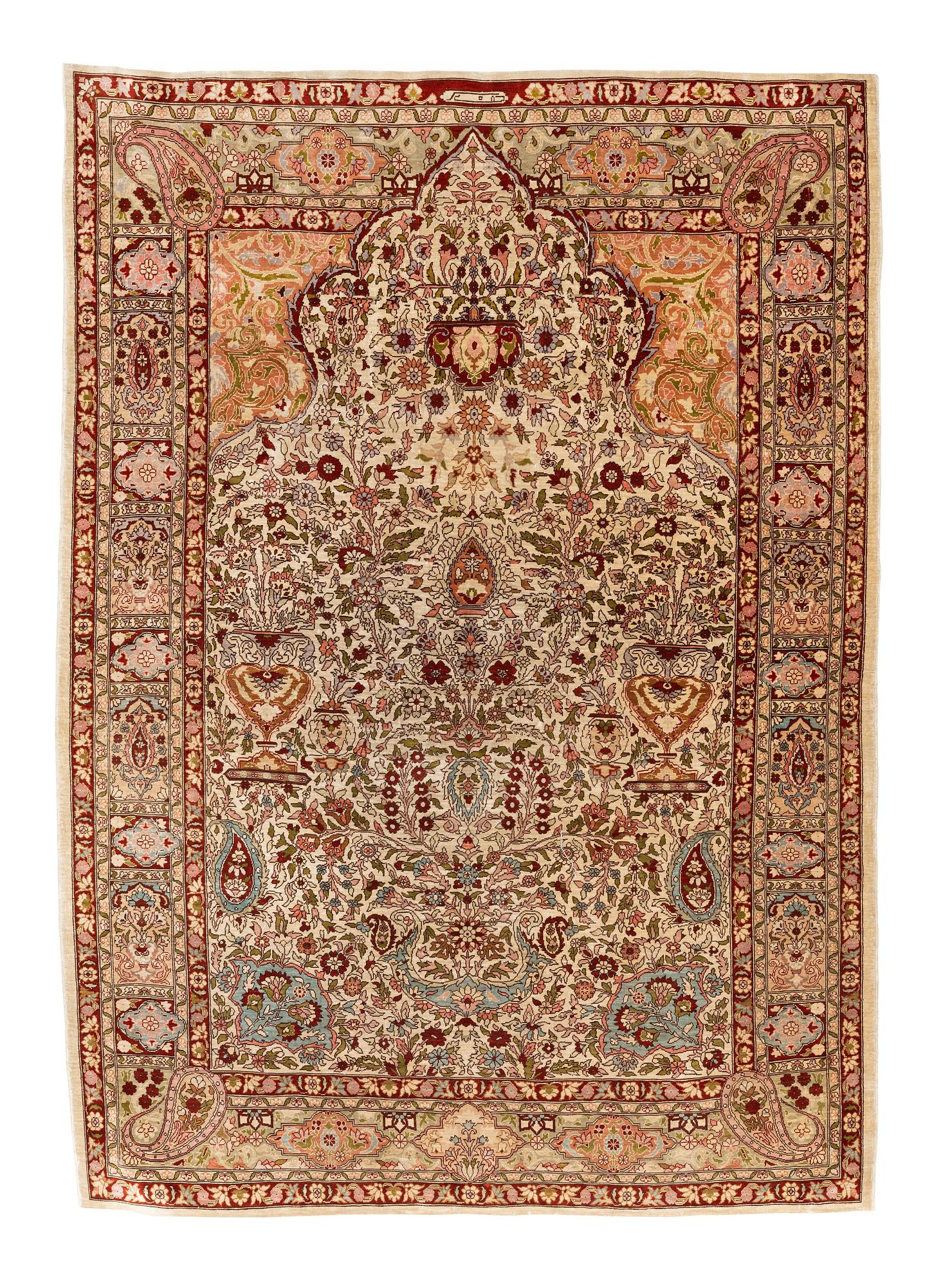 A rug, Old silk Hereke, ca 152 x 110 cm.