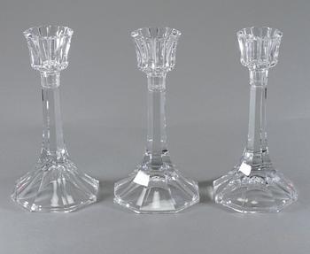 LJUSSTAKAR, 3 st, glas, Gunnar Cyrén, Orrefors, signerade och numrerade, 1900-talets slut.