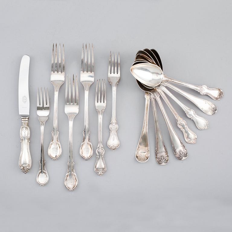BESTICK, 14 delar, silver, svenska stämplar 1880/1900-tal. Vikt ca 765 gram.