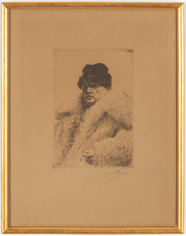 Anders Zorn, "Självporträtt i vargskinnspäls".