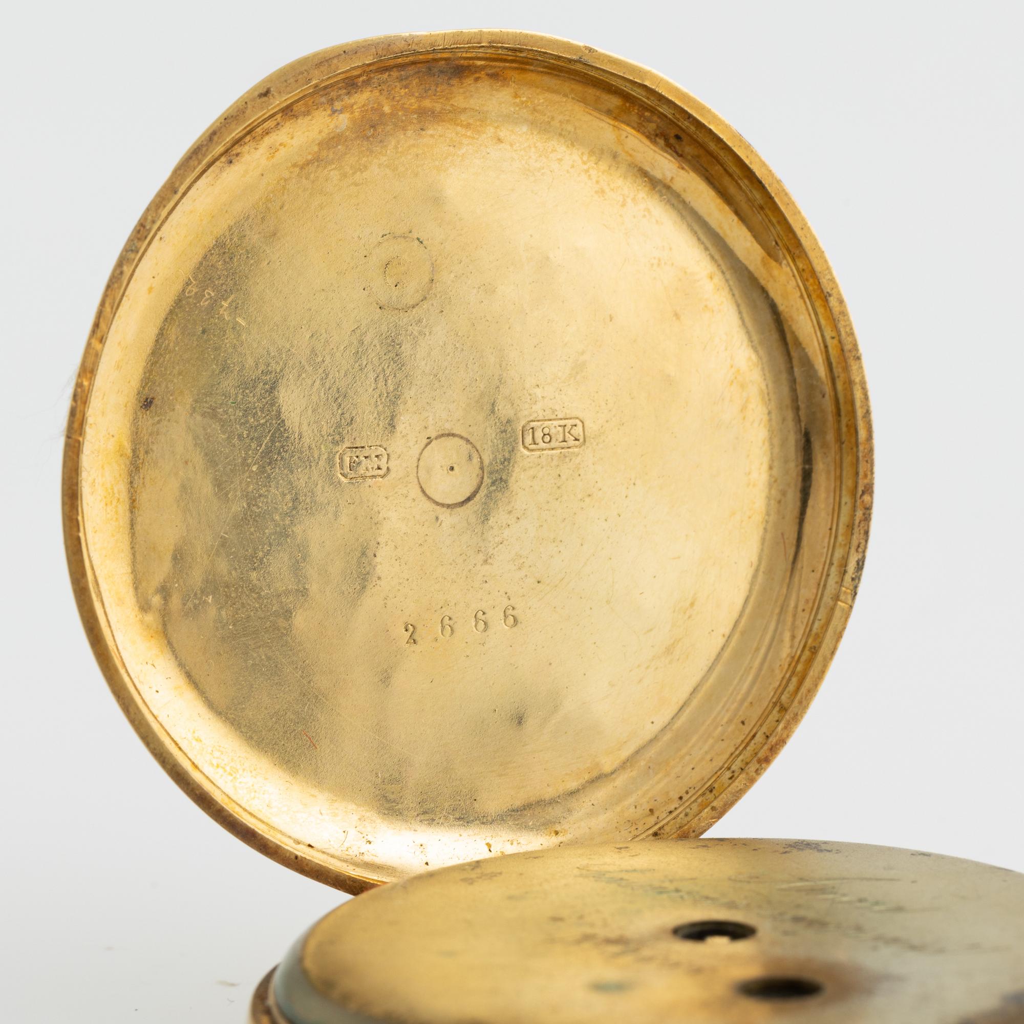 Pocket watch, 18K gold, 44,5 mm.