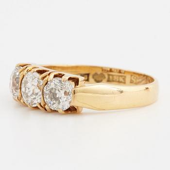 Old-cut diamond three stone ring.