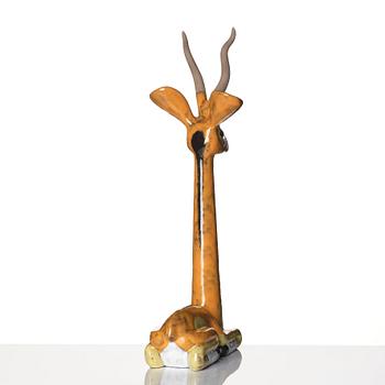 Vicke Lindstrand, a glazed ceramic sculpture of a gazelle, Upsala-Ekeby, Sweden, 1948-60.