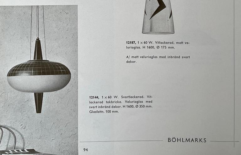 Uno Westerberg, a ceiling lamp model "12144", Arvid Böhlmarks Lampfabrik, Stockholm, 1950s.