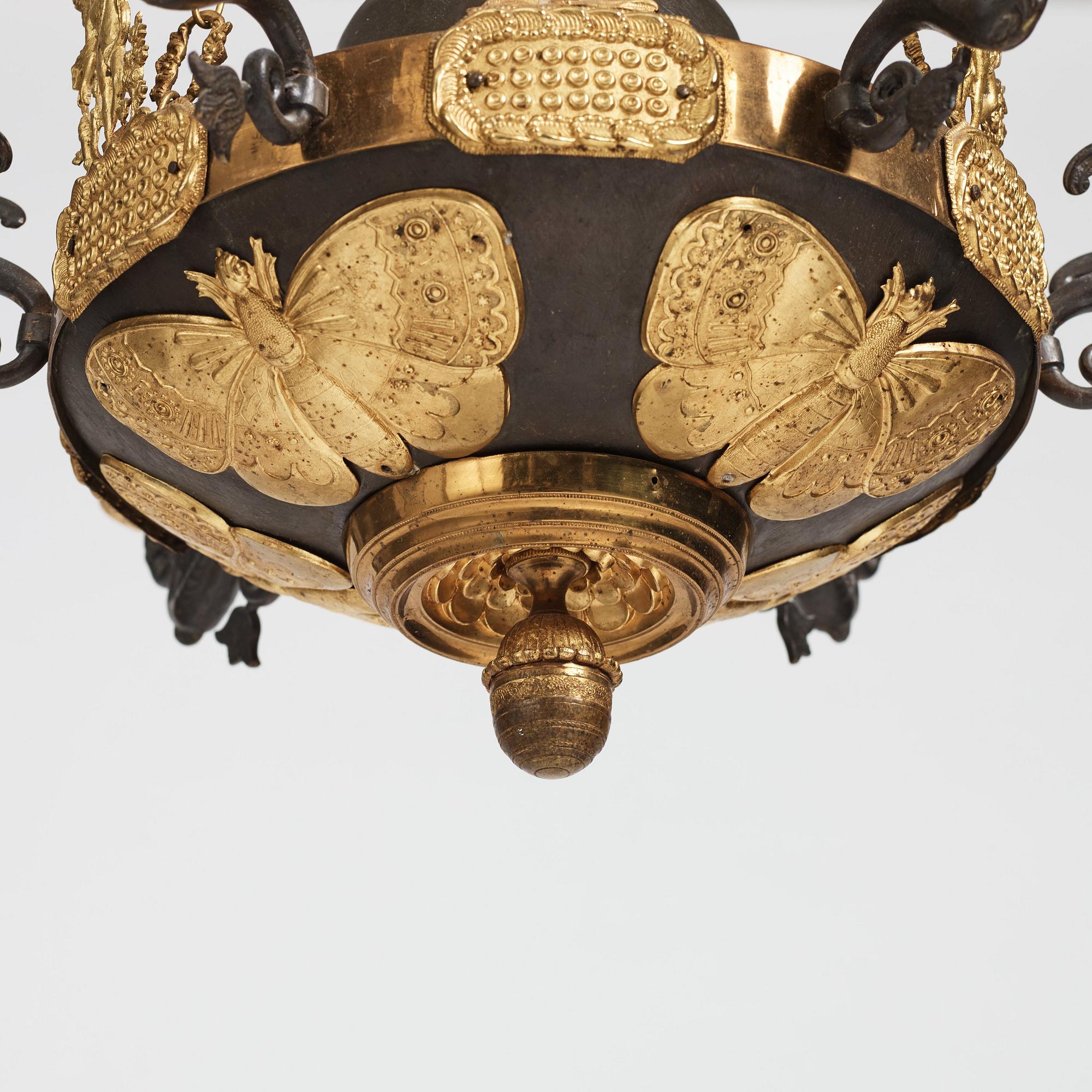A Swedish late Empire mid 19th century six-light hanging-lamp.