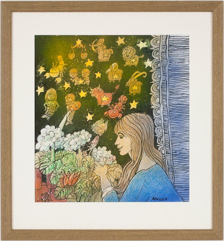 HANS ARNOLD, tusch/blandteknik/airbrush, signerad.