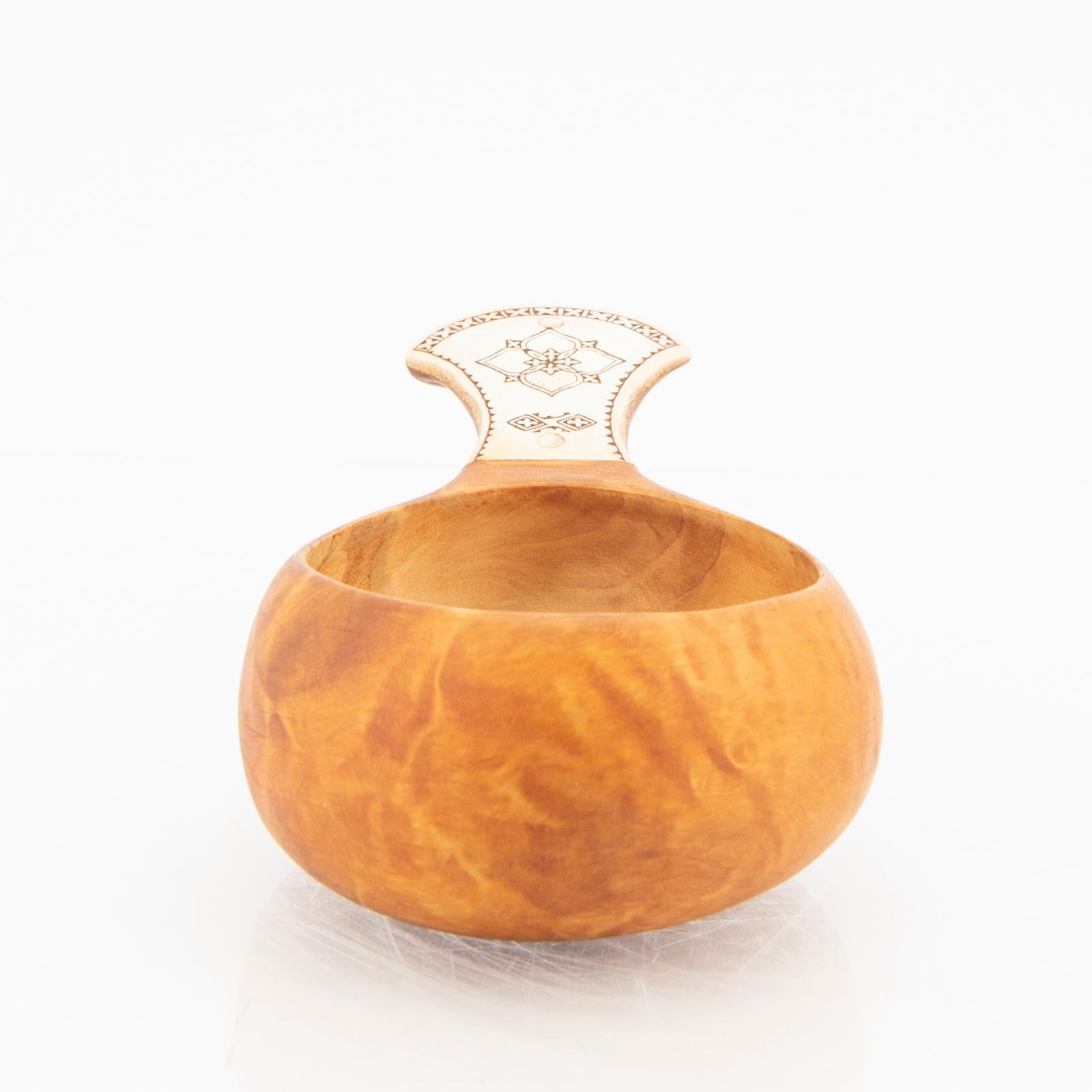 A signed birch and reindeer horn kovsh.