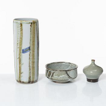 Carl-Harry Stålhane, vaser, 2 st och skål, stengods, Designhuset, Lidköping.