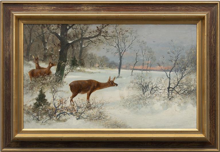 Adolf Kaufman, Winter Landscape with Roe Deer.