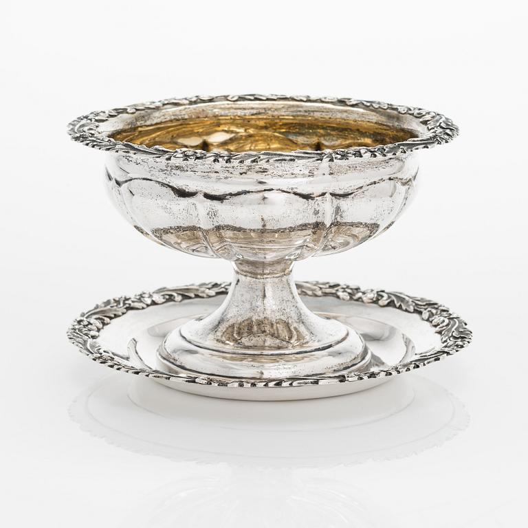 A footed silver bowl on a stand, maker's mark of Roland Mellin, Helsinki 1840.