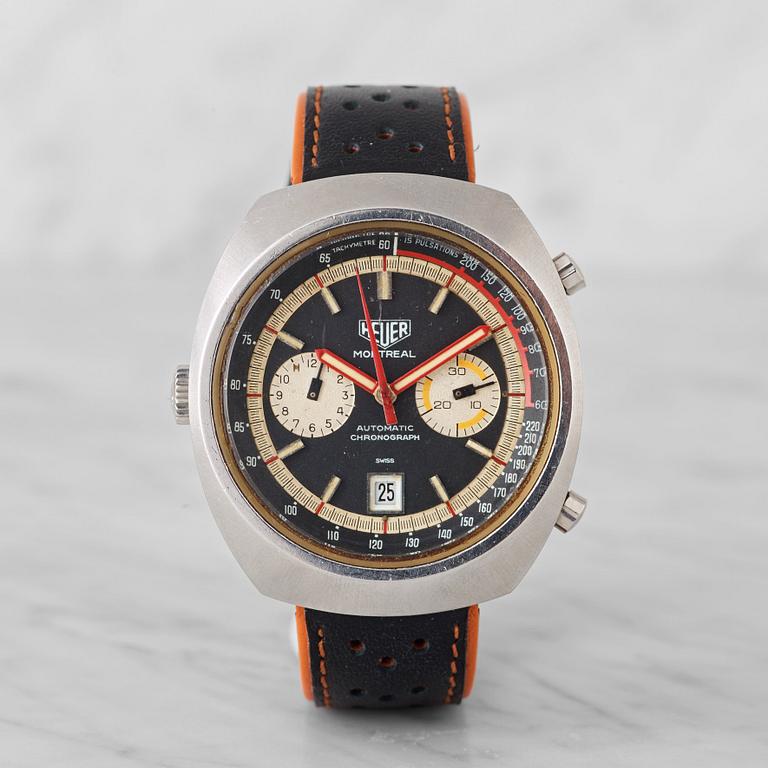 HEUER, Montreal, "Tachymetre, Pulsations", chronograph, wristwatch, 42 x 48 mm,