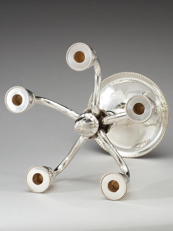 GEORG JENSEN, kandelaber för fem ljus, Köpenhamn 1925-32, sterling.