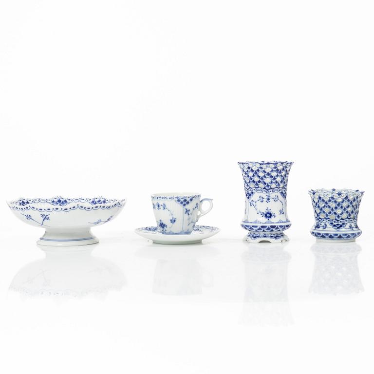 Royal Copenhagen, ten pieces of 'Blue fluted', half lace and full lace porcelain, Denmark, 1961-73.
