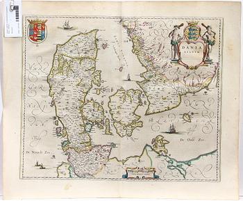 KARTA, handkolorerad, Blaeu, 1600-tal.