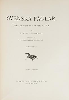 M, W & F VON WRIGHT, boks, 3 volumes, "Svenska fåglar", A. Börtzells tryckeri AB Stockholm, 1927-1929.