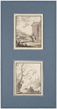 UNKNOWN ARTIST 17TH CENTURY. With text: 'Daniel de Malinas'. (2). Watercolour and inkwash 11.5 x 9.5 cm.