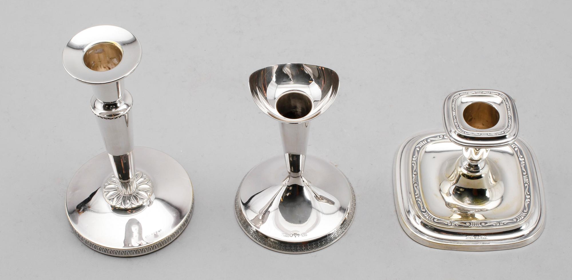 LJUSSTAKAR, 3 par, silver, GAB, K&EC och CG Hallberg, 1954, 1959 och 1960.