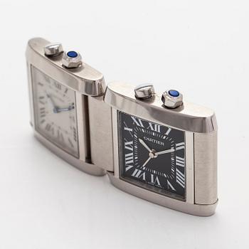 Cartier, pöytäkello, Cartier Tank Francaise Dual-Time, 35 x 41 (82) mm.