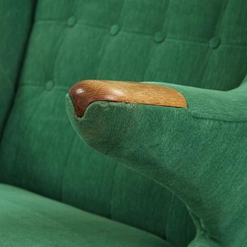 HANS J WEGNER, fåtölj "Bamse" med fotpall, AP-stolen, Danmark 1950-60-tal.