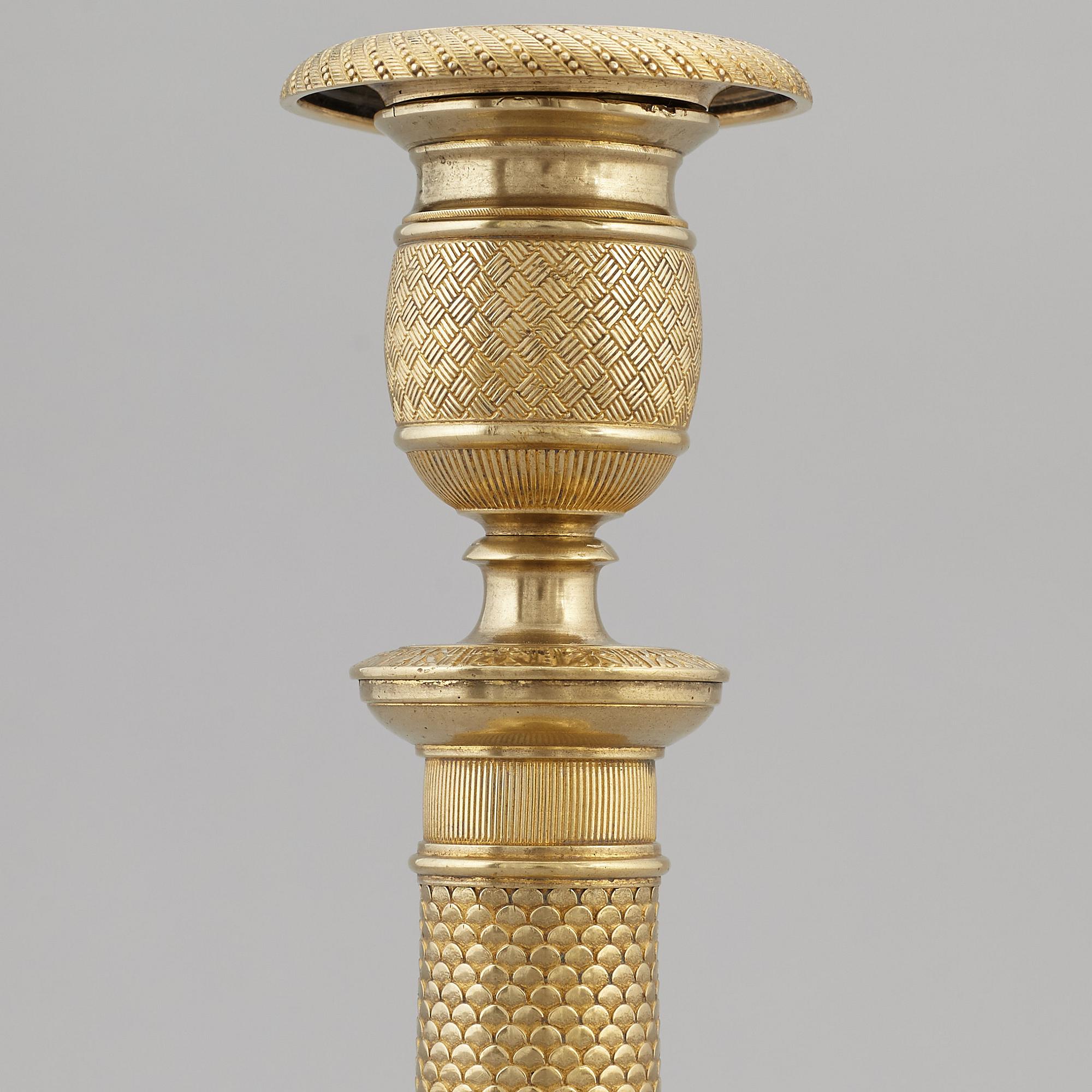 LJUSSTAKE, förgylld brons, empire, Frankrike, 1800-talets början.