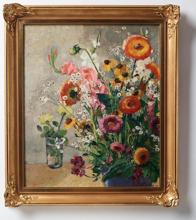 OLLE HJORTZBERG, a still life with flowers, signed and dated 54.