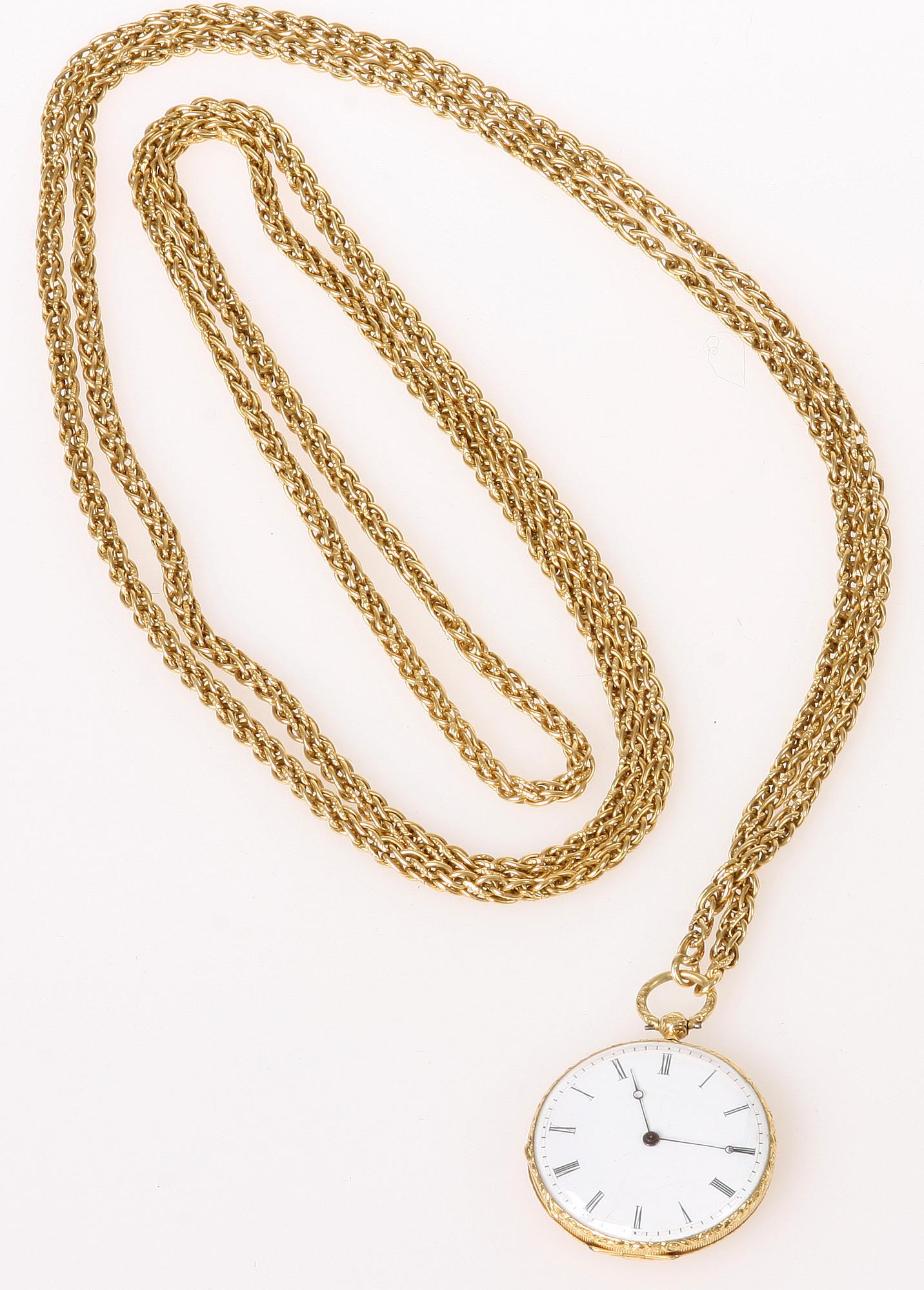 FICKUR SAMT KEDJA, guld 18k. total vikt 83 gram. 1800/1900-tal.