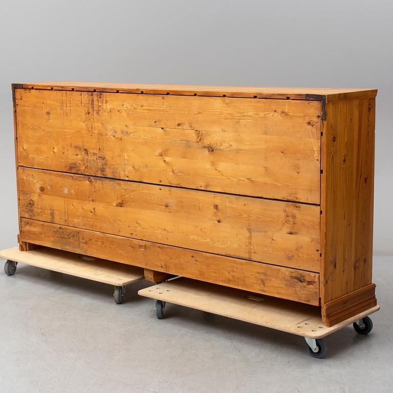 A late 19th century pinewood chest of drawers.
