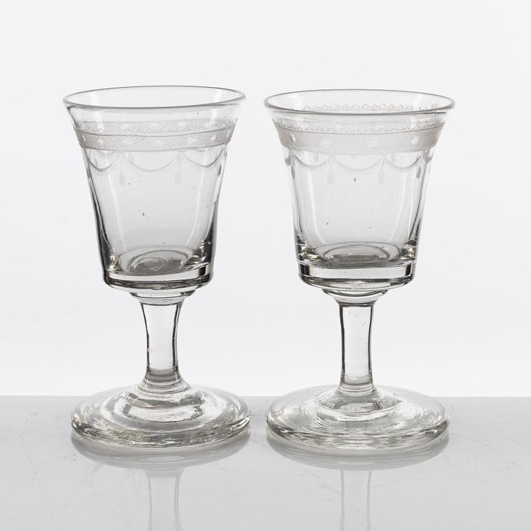 A set of eight wine glasses, 19th Century.