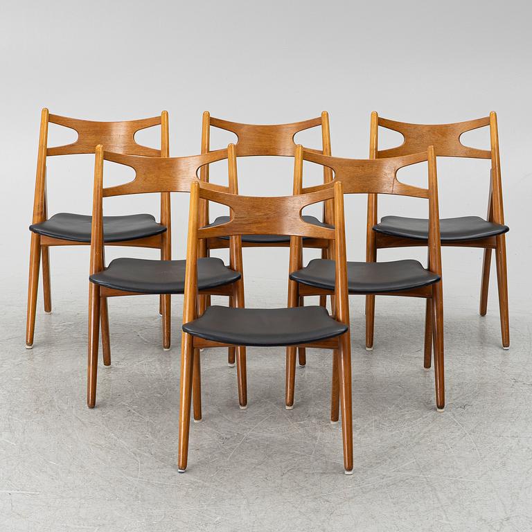 Hans J. Wegner, stolar, 6 st, "Savbukkestolen", Danmark, 1950/60-tal.
