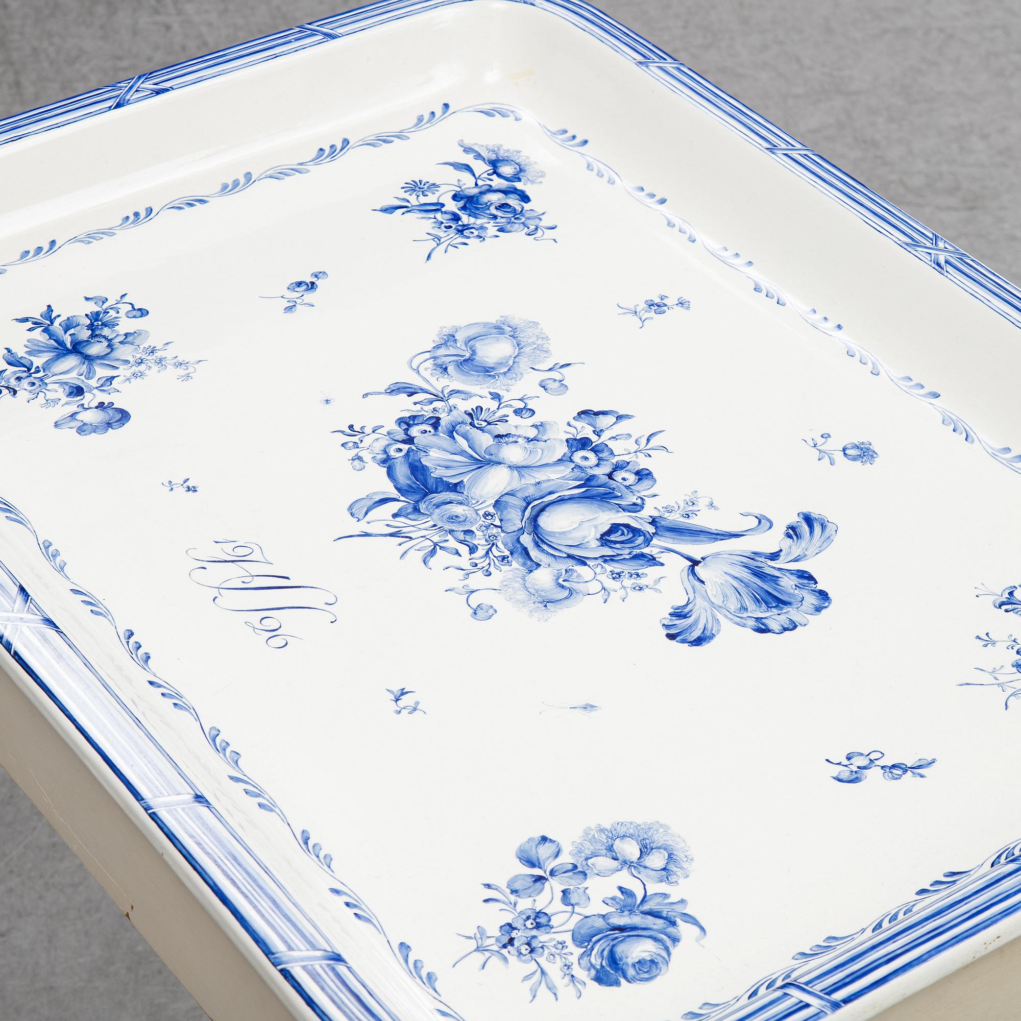 Tea table, a Rococo style table, tray signed and dated a tergo Rörstrand E.L. 1926.