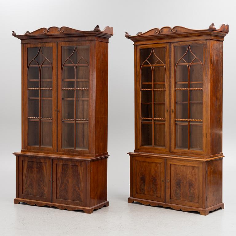 A pair of late Empire mahogany book cabinets, Stockholm, 1830-40's.