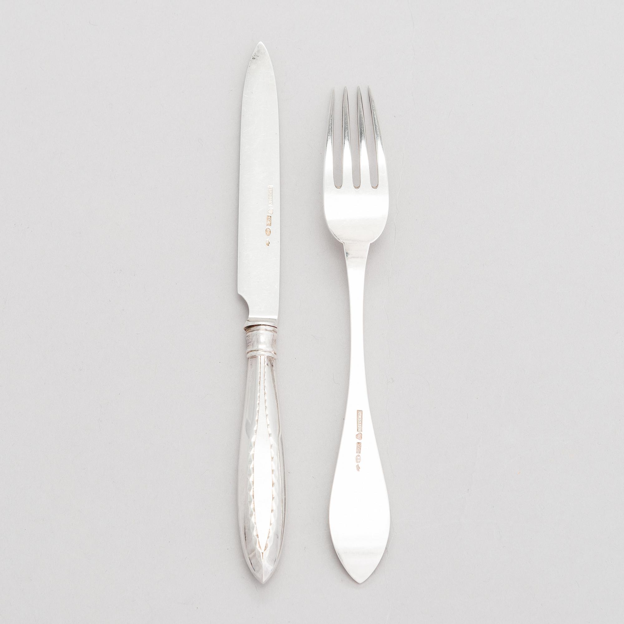 Otto Roland Mellin, fruktbestick, 16 st, silver, Helsingfors 1901-02.