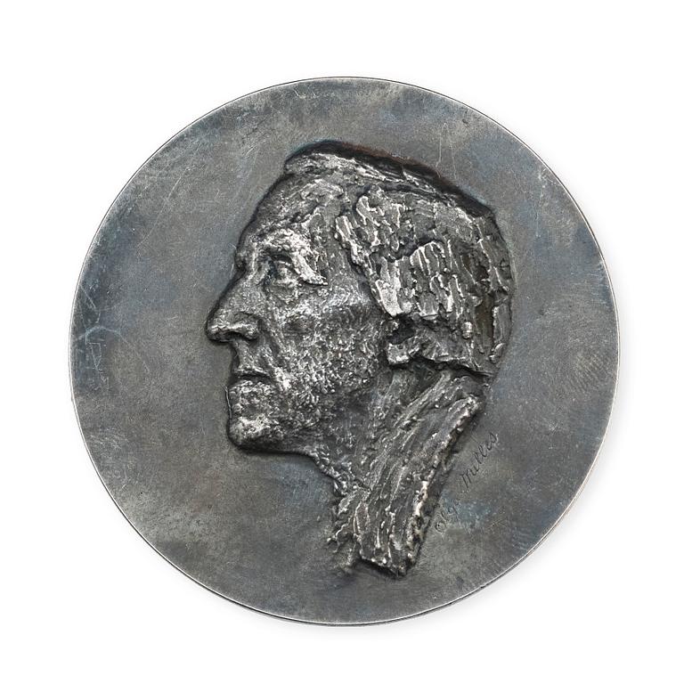 Olga Milles, Portrait medallion in silver depicting Carl Milles.