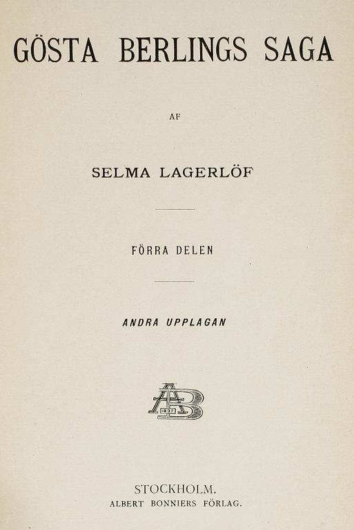 SELMA LAGERLÖF, 7 vol, bla Mårbacka med författarinnans dedikation i original, Stockholm 1922.