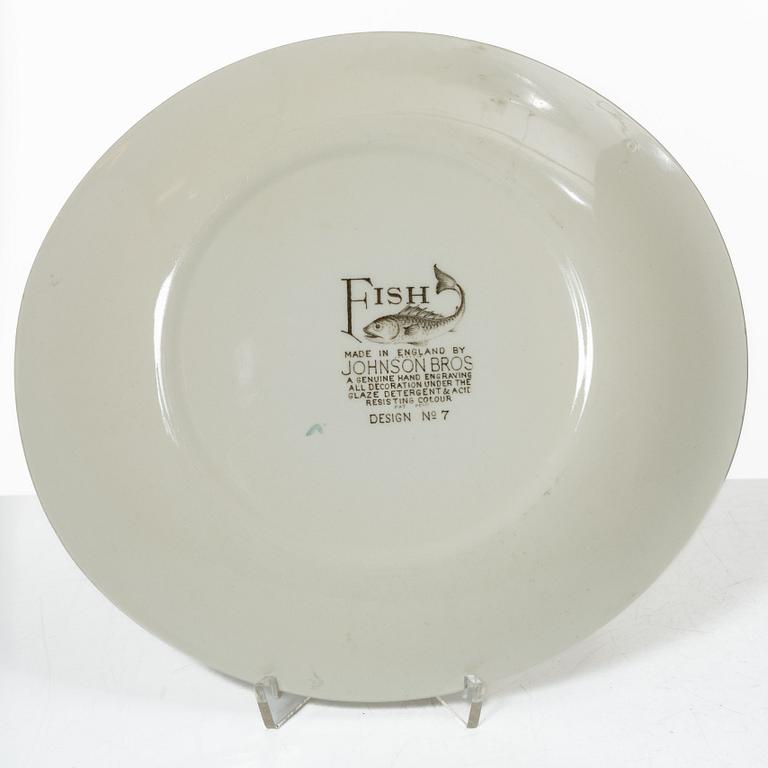 Fiskservis, 13 delar, flintgods, "Fish", Johnson Bros, England.