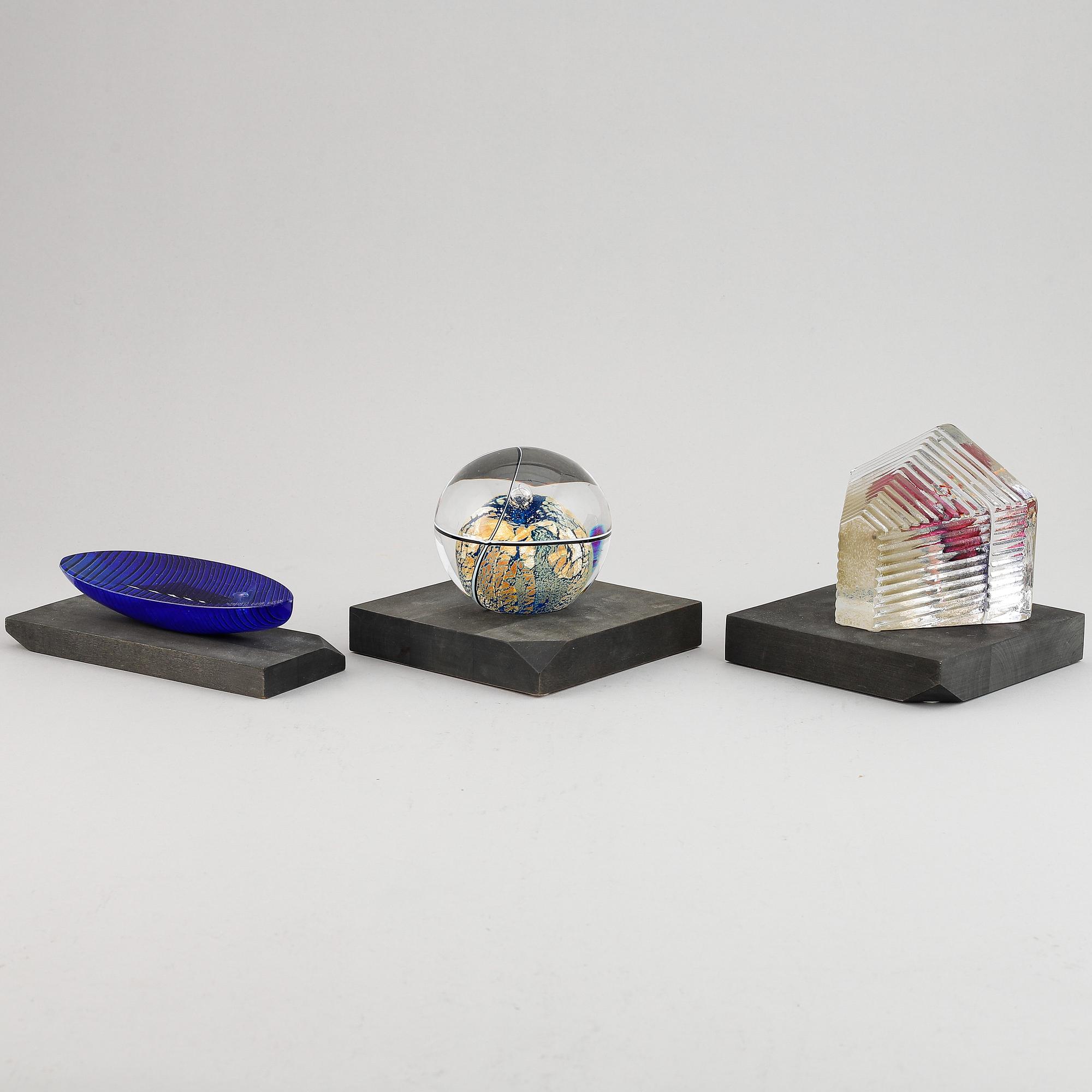 Bertil Vallien, three Kosta Boda glass sculptures.