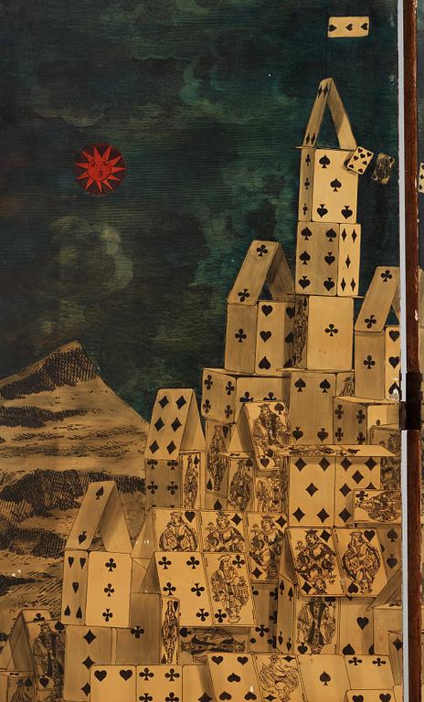 PIERO FORNASETTI, vikskärm/rumsdelare "City of Cards", Milano, Italien 1950-tal.