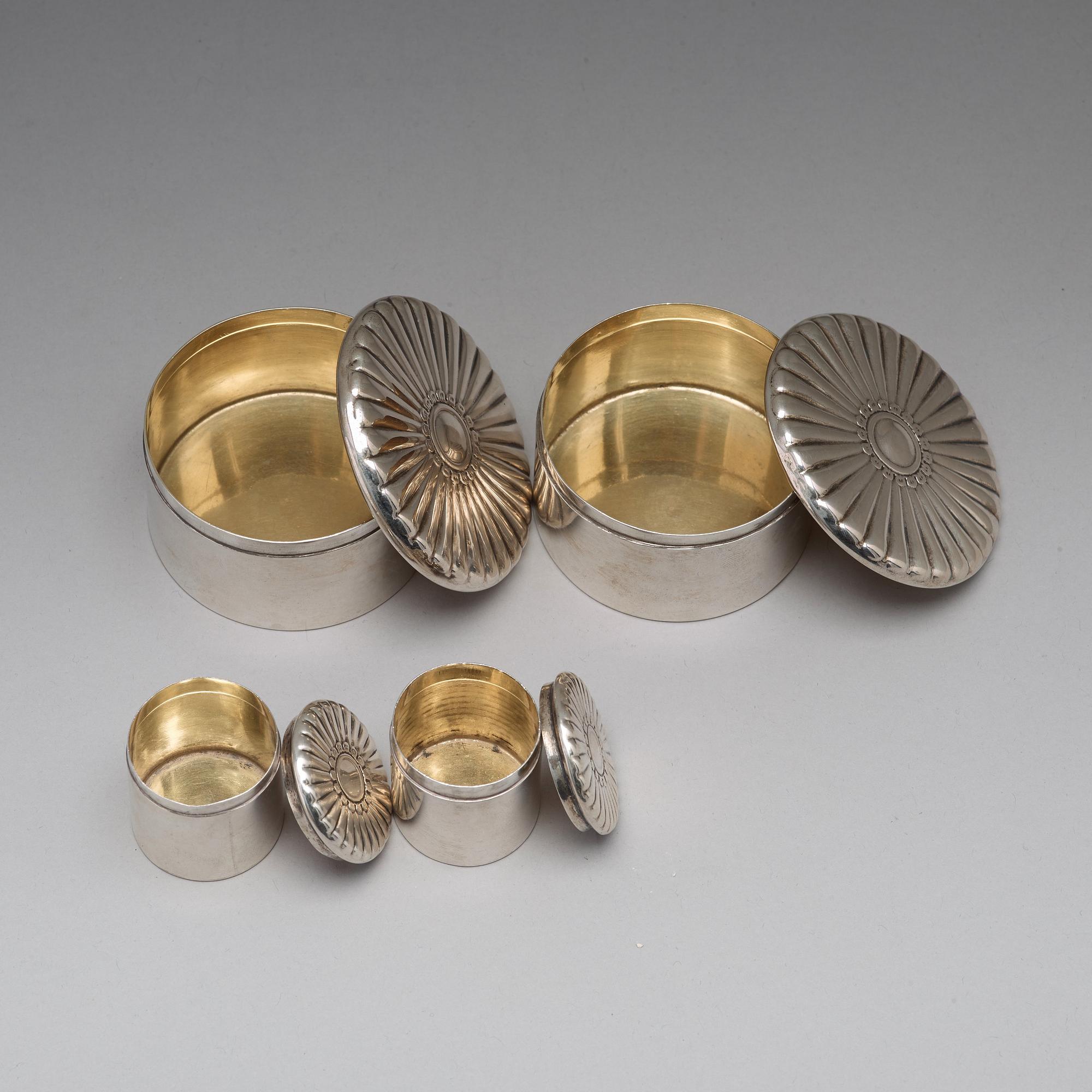 Adolf Zethelius, toiletteaskar, 4 st silver, Stockholm 1831.