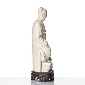 A blanc de chine figure of Guandi, Qing dynasty, 18th century.