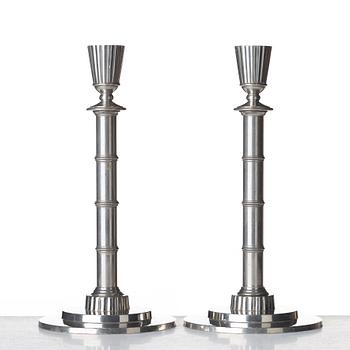 Erik Fleming, a pair of pewter candlesticks, Norrahammars tenn, Sweden 1930.