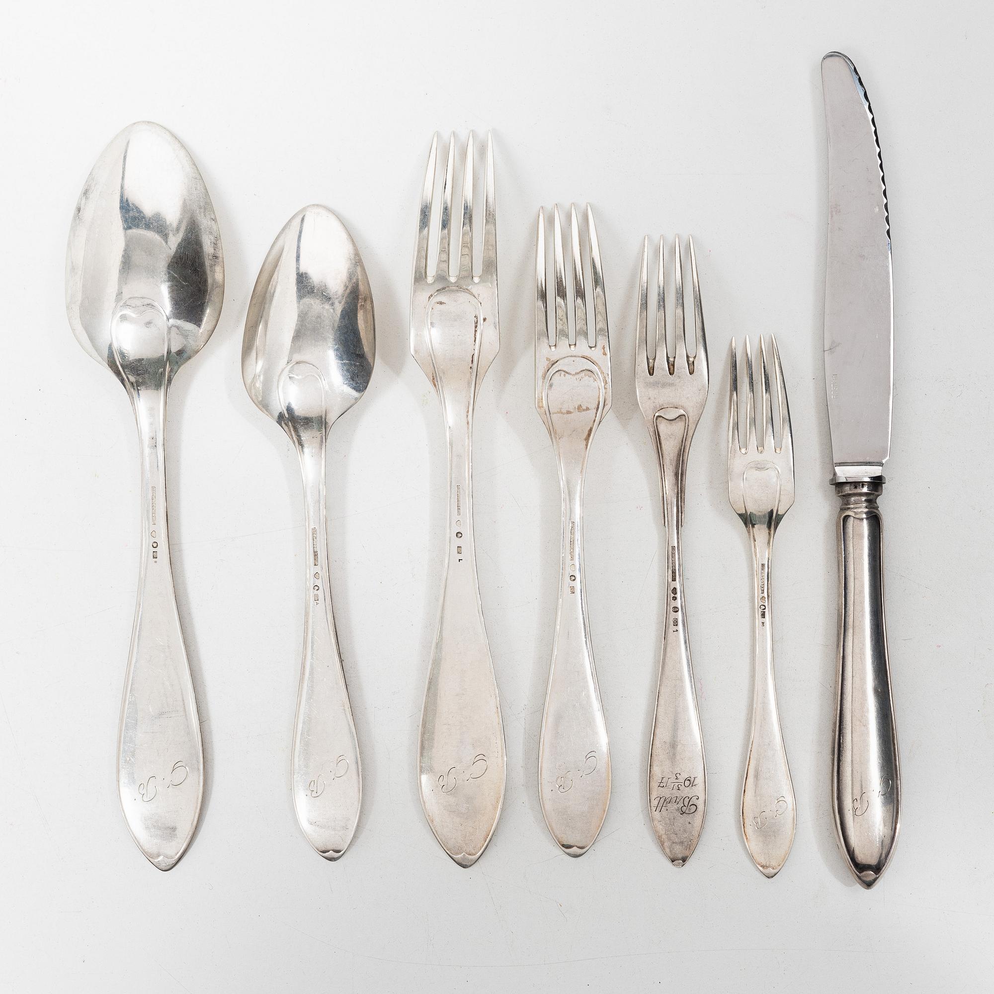 C.G. Hallberg, A 36 piece 'Svensk spets' cutlery service, Stockholm 1907.