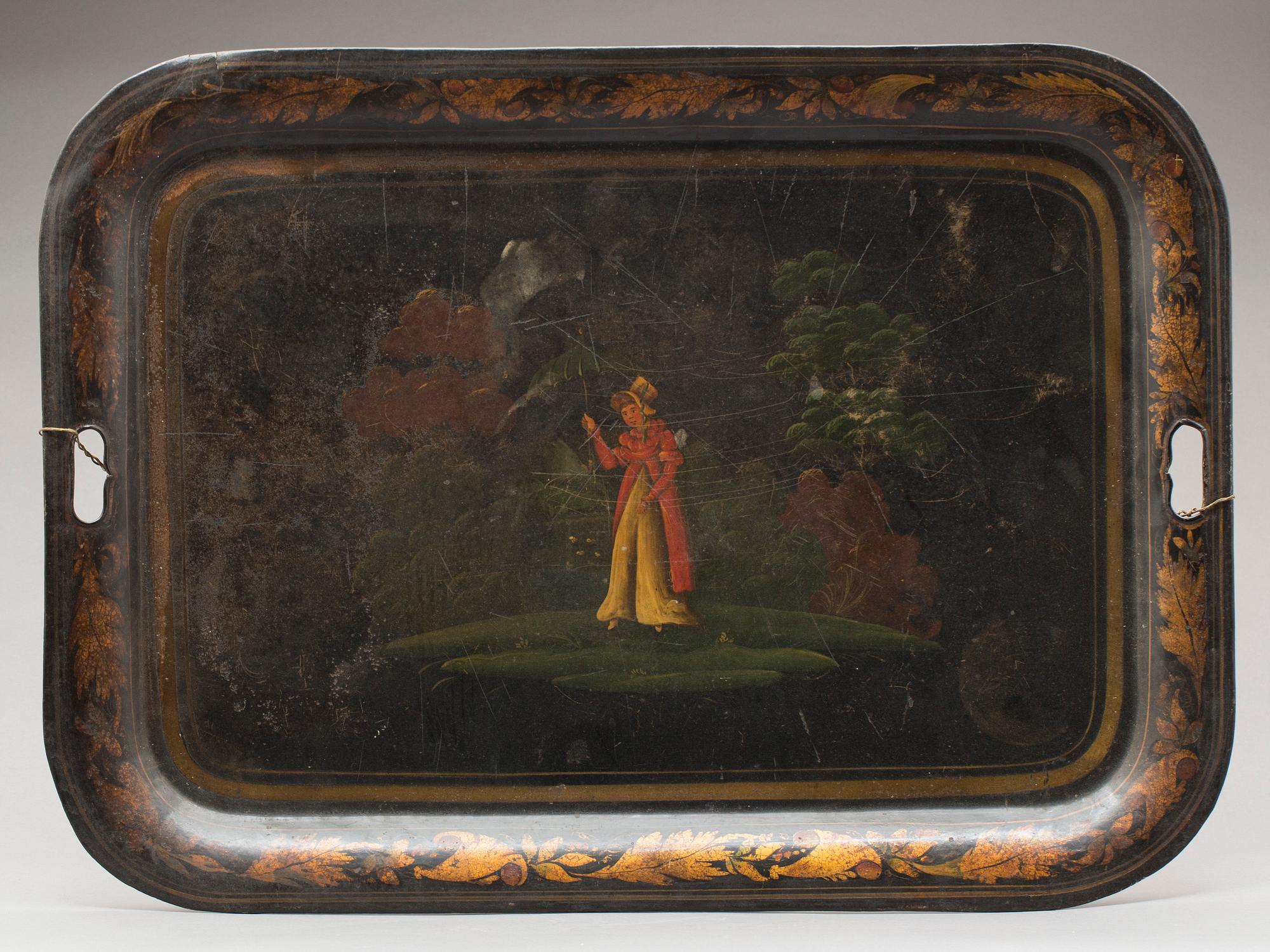 BRICKA, bemålad plåt, empire, 1800-talets första del.