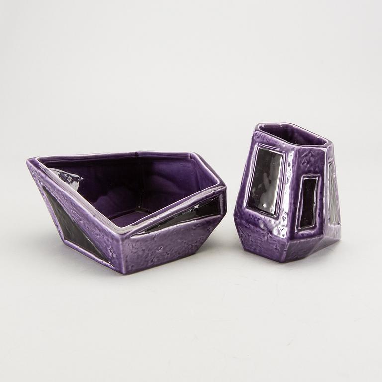 Vases 3 pieces and candlesticks 2 pcs, "Facet", Vilhelm Bjerke-Petersen, Rörstrand.