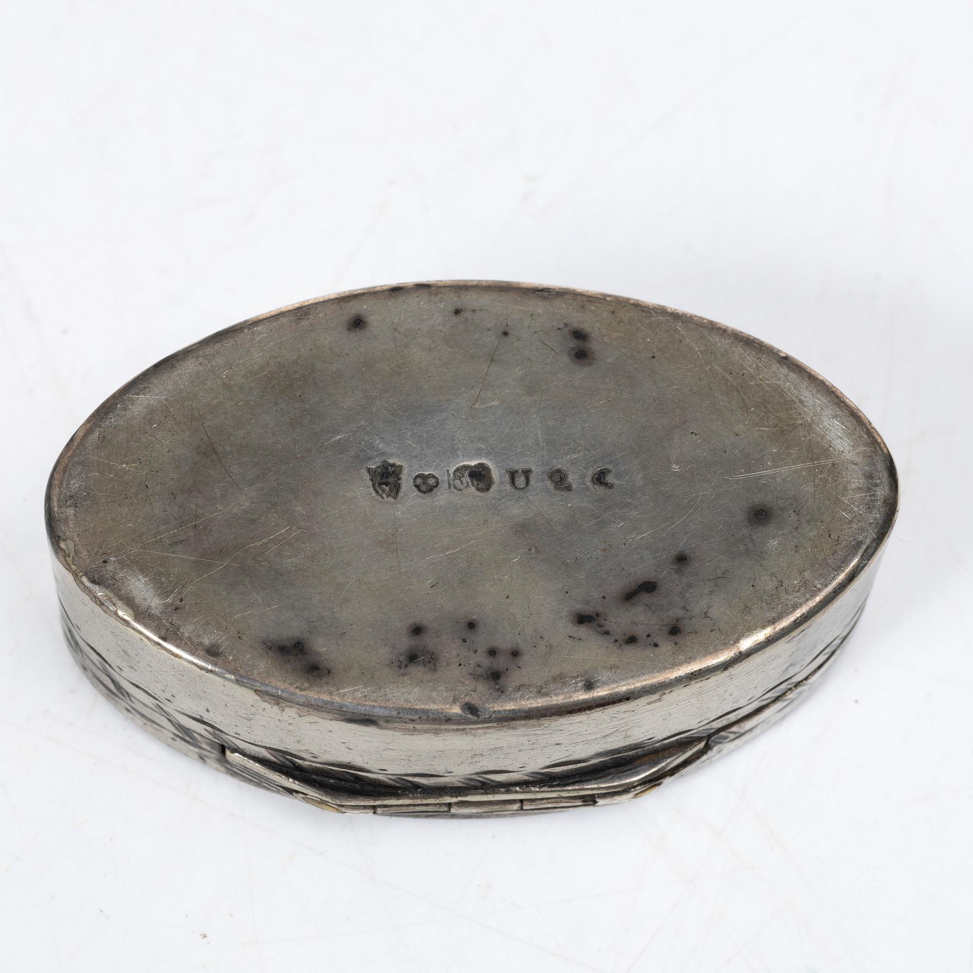 Five silver boxes, 19th century.