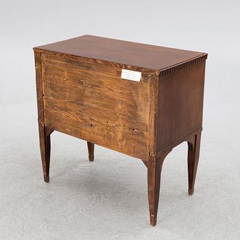 A late Gustavian mahogany and mahogany-veneered chest of drawers, beginning of the 19th century.