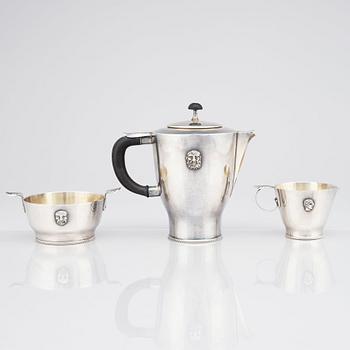 Wolter Gahn, kaffeservis, tre delar, nysilver, Swedish Grace, Karl Wojtech, Stockholm 1920-tal.