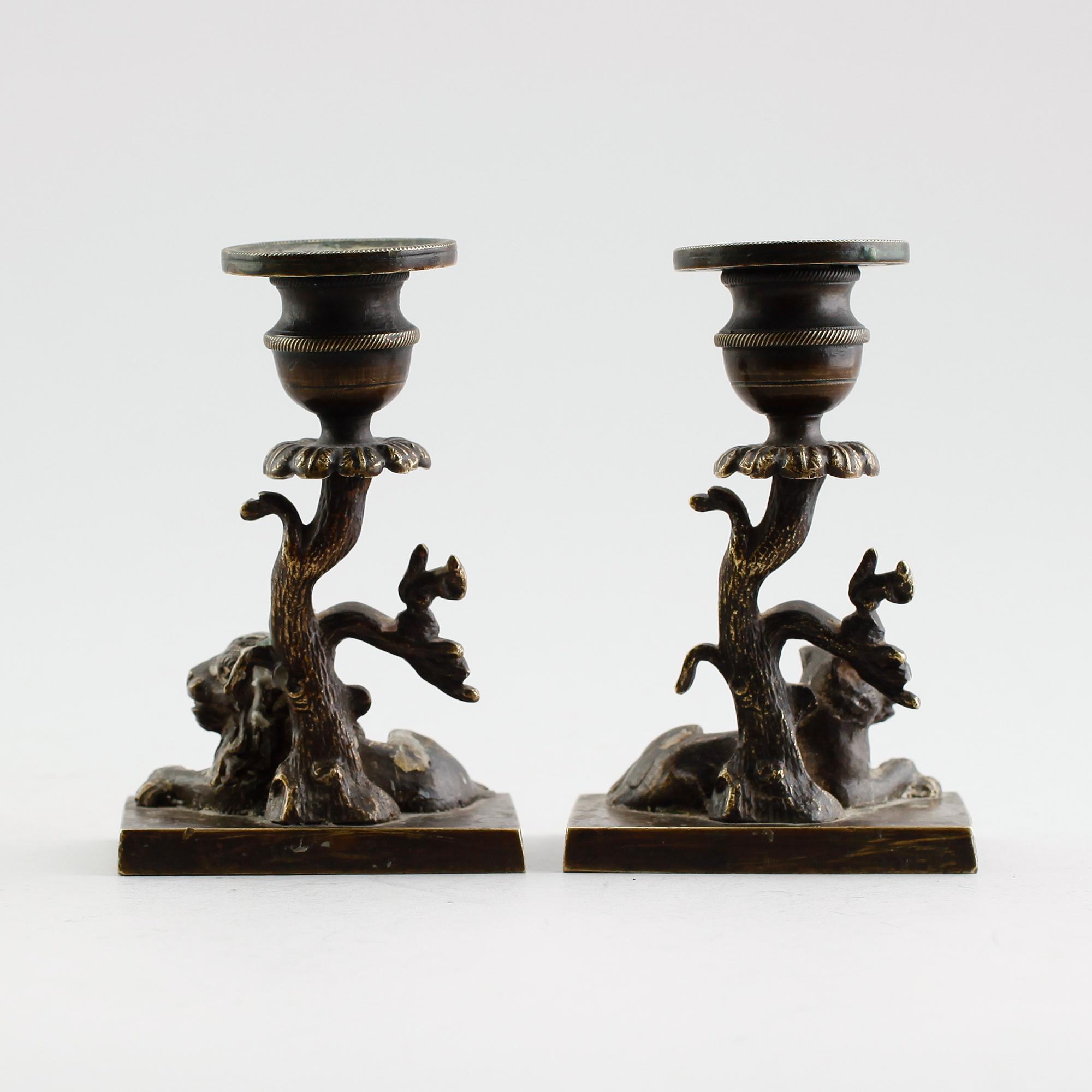 LJUSSTAKAR, 1 par, brons, empire, tidigt 1800-tal.