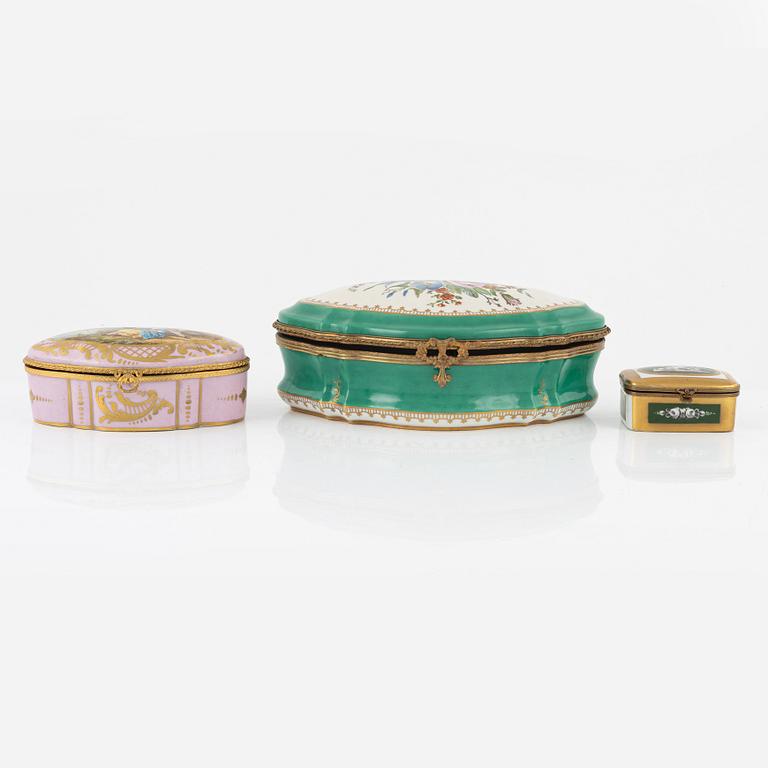 Three porcelain boxes, France, First half and mid 20th century.