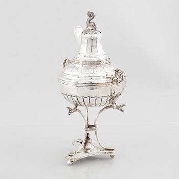 A Swedish Empire silver sugar bowl with sugar spoon, mark of Carl Lindström, Borås 1842.